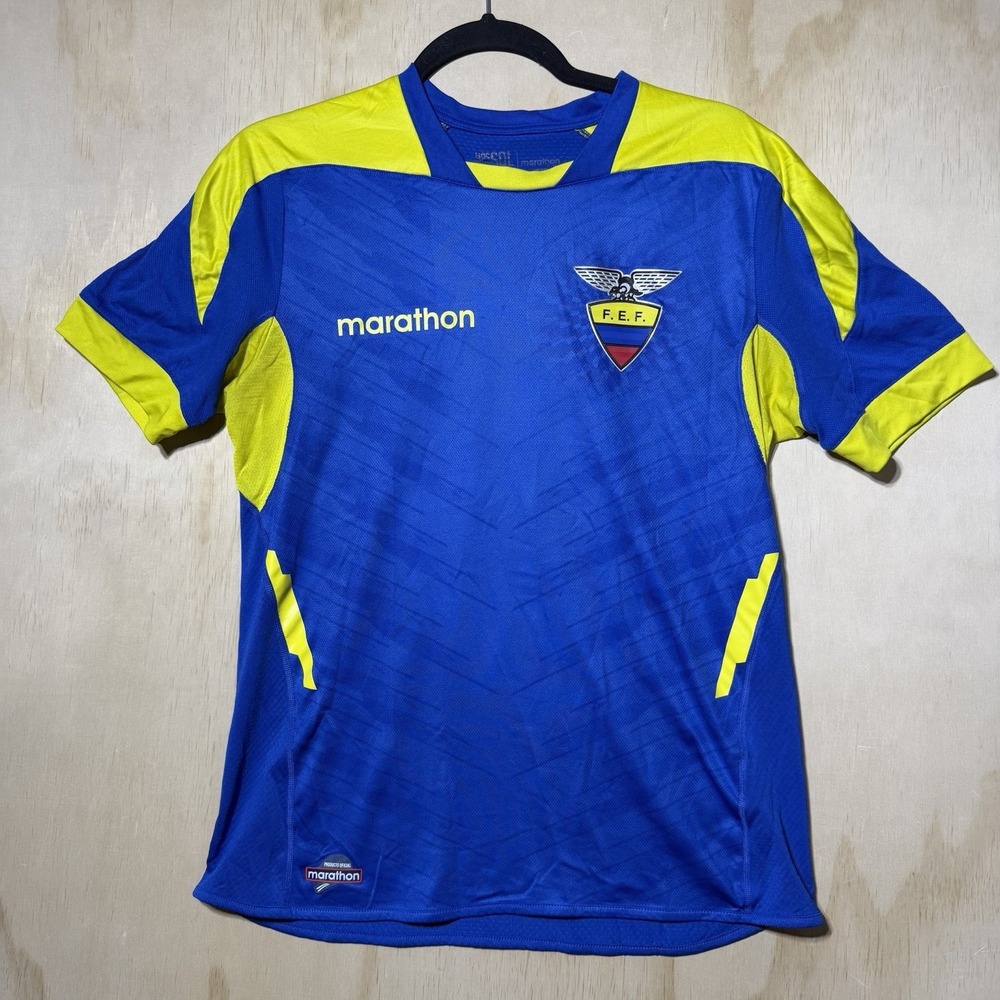 Ecuador FEF Soccer 2014  Jersey Womens Medium Marathon Blue Yellow Futbol Shirt